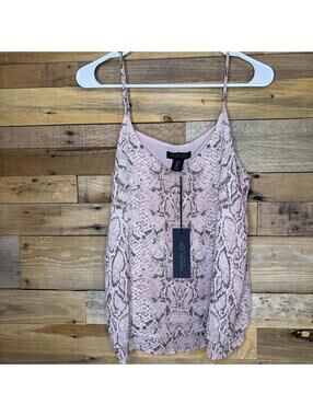 Rachel Zoe Camisole Tank Top NWT Med Pink Snakeskin Adjust Straps Flowy Ruffle